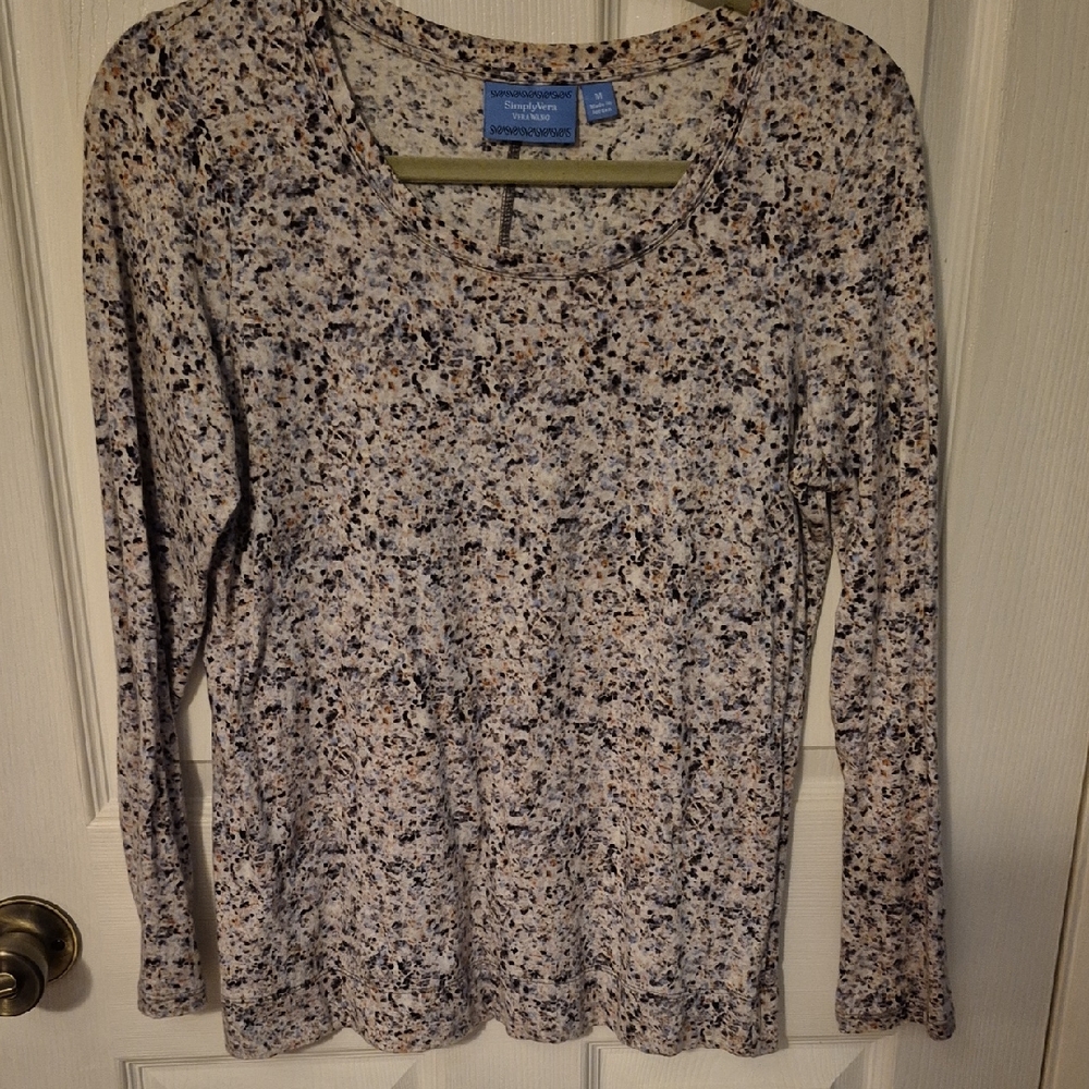 Simply Vera Vera Wang Cream and Black Long Sleeve Top